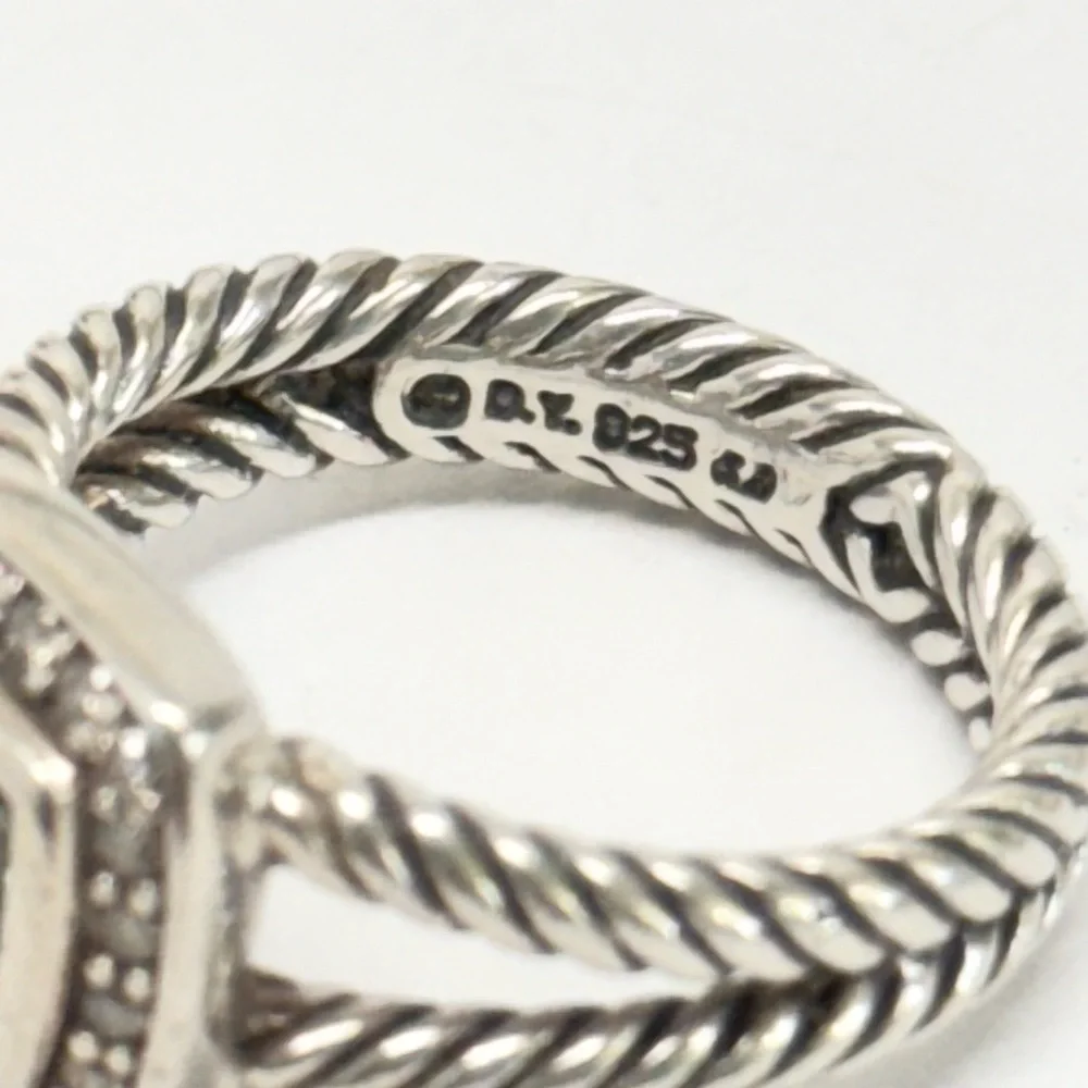 David Yurman Petite Albion Prasiolite Diamond Ring .925 Sterling Silver Sz 7